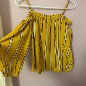 Cute yellow striped off the shoulder top!